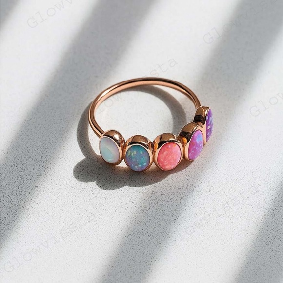 🆕 (NEW IN BOX) Fire Opal Band. Size 7.25/ 7¼. **925 Sterling Silver, NOT gold** - Picture 3 of 12